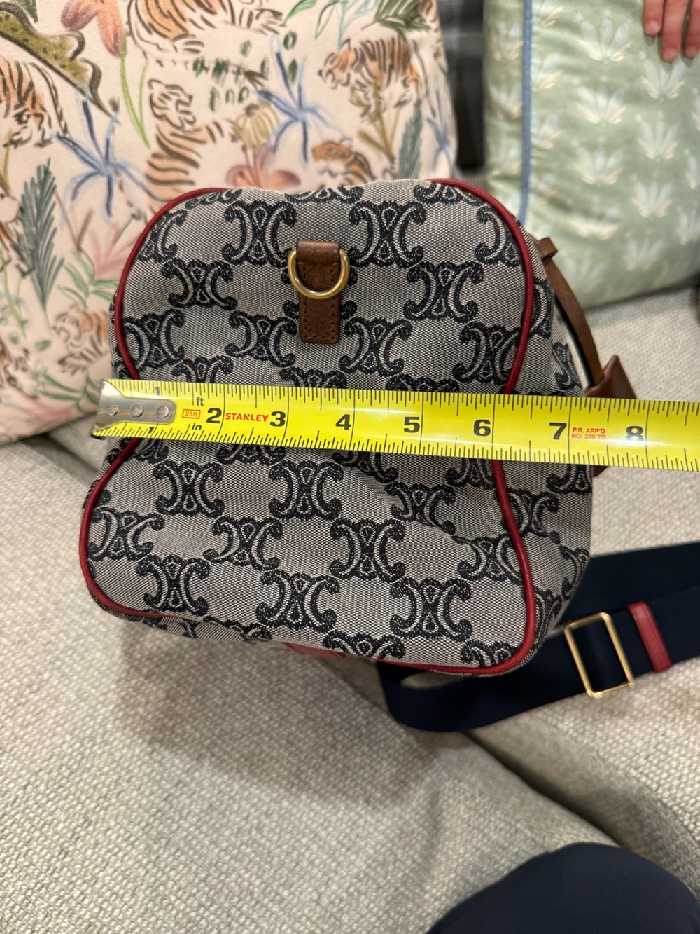 Vintage Celine Macadam Triomphe Boston Bag — Navy Blue & Red - Picture 15 of 16